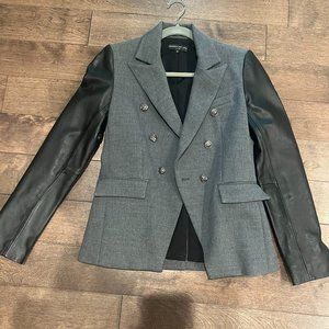 Generation Love Black Grey Combo Blazer Faux Leather/Wool Size XS Extra Small
